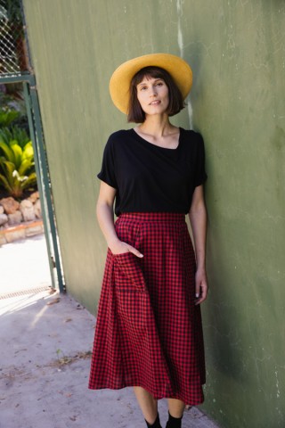 Falda pana roja vichy negro con bolsillos delanteros- Ropa mujer SusiSweetdress