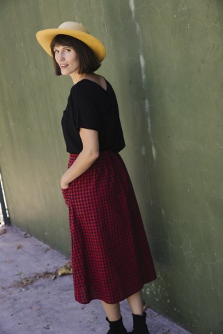 Falda pana roja vichy negro con bolsillos delanteros- Ropa mujer SusiSweetdress