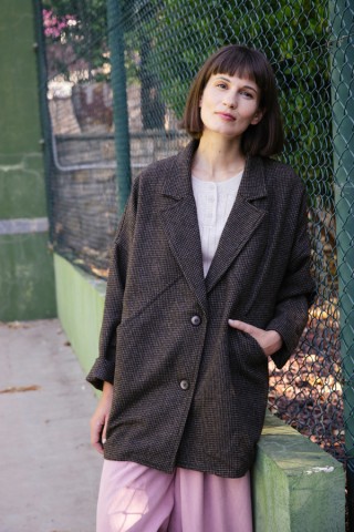 Blazer cuadritos diminutos marrón-Ropa mujer SusiSweetdress