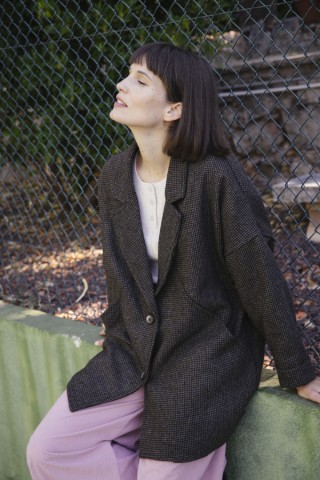 Blazer cuadritos diminutos marrón-Ropa mujer SusiSweetdress