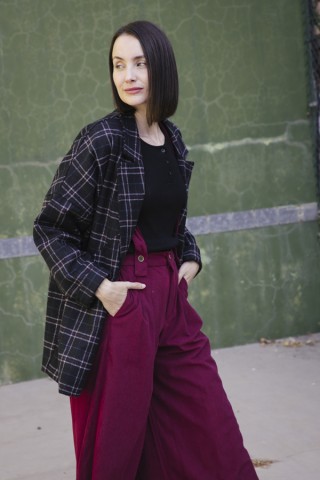 Blazer negra a cuadros grises y rojos-Ropa mujer SusiSweetdress