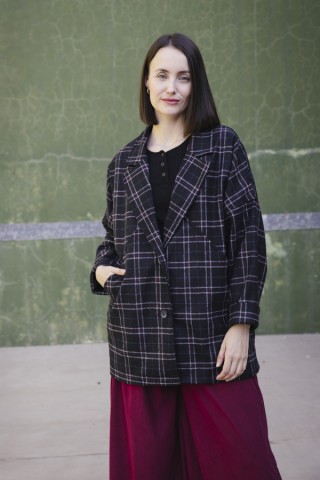 Blazer negra a cuadros grises y rojos-Ropa mujer SusiSweetdress