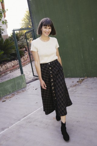Falda larga negra a cuadros con botones- Ropa mujer SusiSweetdress