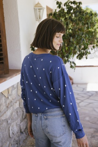 Jersey fino azul con rombos blancos - Ropa SusiSweetdress