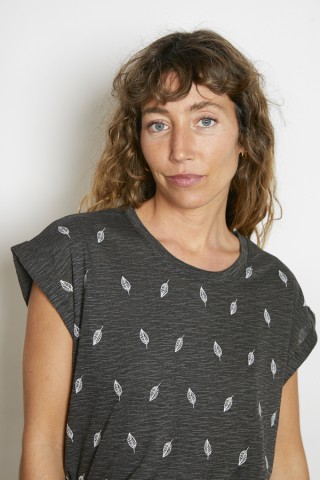 gris oscuro chispeado con hojas blancas- Ropa mujer SusiSweetdress