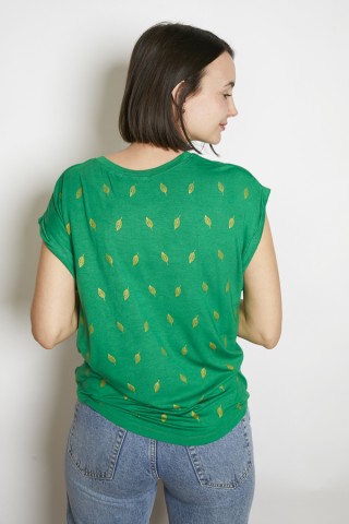 Camiseta SusiSweetdress verde con hojas doradas- Ropa mujer SusiSweetdress