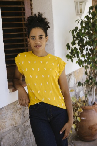 amarilla con hojas blancas- Ropa mujer SusiSweetdress
