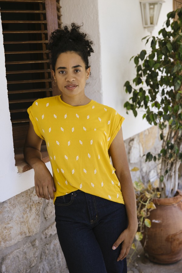 amarilla con hojas blancas- Ropa mujer SusiSweetdress