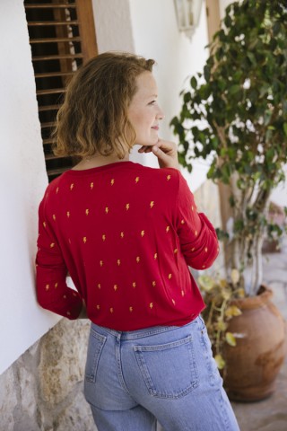 Camiseta SusiSweetdress roja con rayos dorados manga larga- Ropa mujer SusiSweetdress