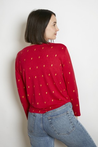 Camiseta SusiSweetdress roja con rayos dorados manga larga- Ropa mujer SusiSweetdress