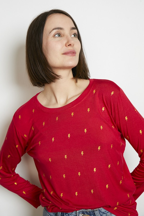 Camiseta SusiSweetdress roja con rayos dorados manga larga- Ropa mujer SusiSweetdress