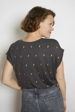 Camiseta SusiSweetdress gris oscuro con rayos dorados- Ropa mujer SusiSweetdress