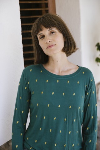 Camiseta SusiSweetdress verde con rayos dorados manga larga- Ropa mujer SusiSweetdress