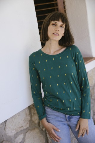 Camiseta SusiSweetdress verde con rayos dorados manga larga- Ropa mujer SusiSweetdress