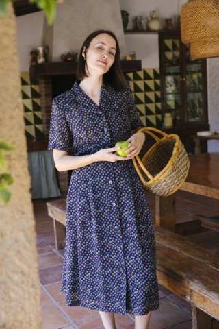 Vestido vintage azul con flores colores - Ropa mujer vintage SusiSweetdress