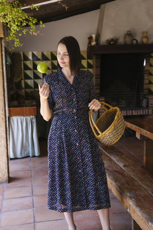 Vestido vintage azul con flores colores - Ropa mujer vintage SusiSweetdress