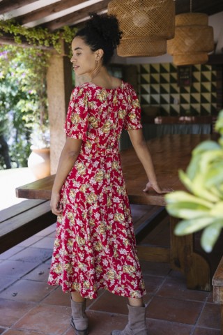 Vestido vintage rojo con flores - Ropa mujer vintage SusiSweetdress