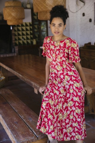 Vestido vintage rojo con flores - Ropa mujer vintage SusiSweetdress