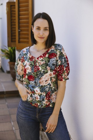 Camisa vintage blanca con flores colores- Ropa mujer SusiSweetdress