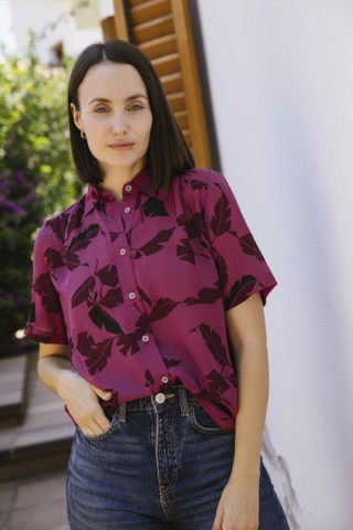 Camisa vintage rosa oscuro con hojas- Ropa mujer SusiSweetdress