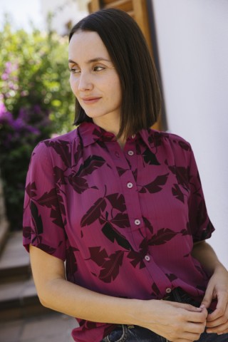 Camisa vintage rosa oscuro con hojas- Ropa mujer SusiSweetdress
