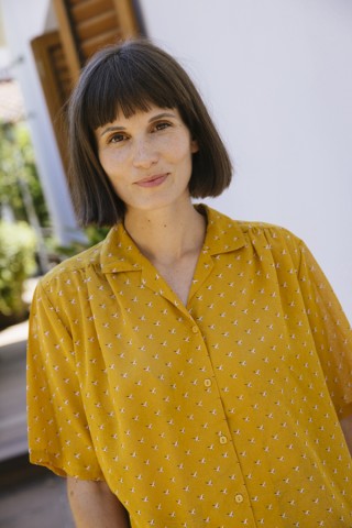 Camisa vintage ocre con pajaritos- Ropa mujer SusiSweetdress