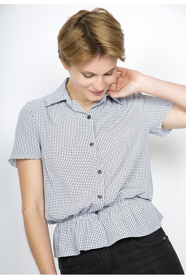 Camisa vintage gris perla con cuadritos negros - Ropa mujer SusiSweetdress