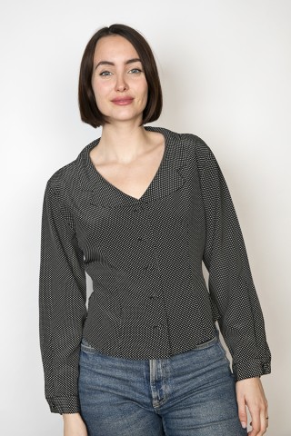 Camisa vintage negra con puntitos blancos - Ropa mujer SusiSweetdress