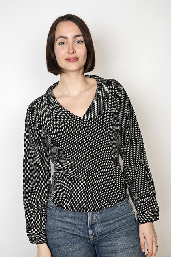Camisa vintage negra con puntitos blancos - Ropa mujer SusiSweetdress