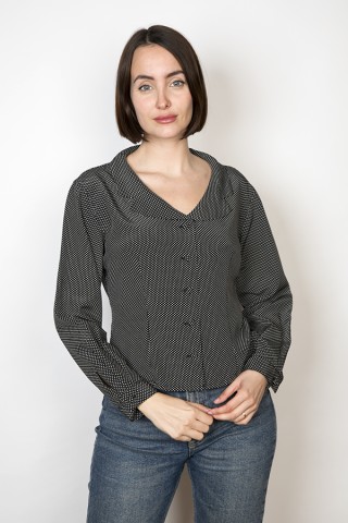 Camisa vintage negra con puntitos blancos - Ropa mujer SusiSweetdress