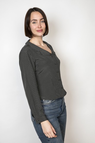 Camisa vintage negra con puntitos blancos - Ropa mujer SusiSweetdress