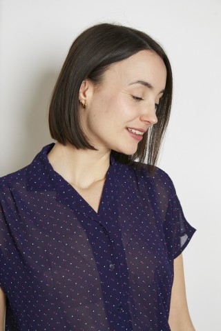 Camisa vintage azul marino con puntitos colores- Ropa mujer SusiSweetdress