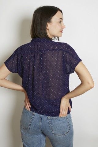 Camisa vintage azul marino con puntitos colores- Ropa mujer SusiSweetdress