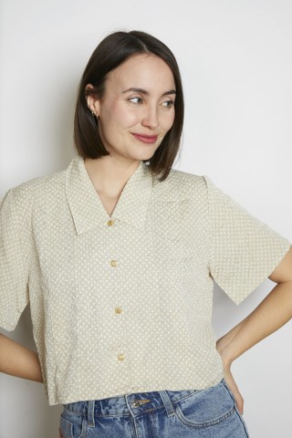 Camisa vintage beis con topos blancos- Ropa mujer SusiSweetdress