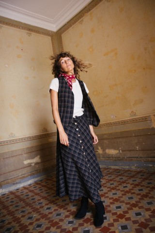 Falda larga negra a cuadros con botones- Ropa mujer SusiSweetdress