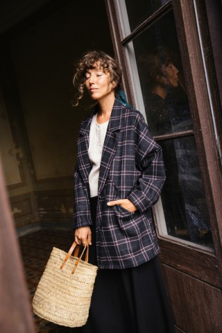 Blazer negra a cuadros grises y rojos-Ropa mujer SusiSweetdress