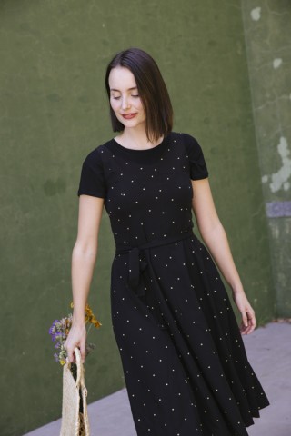 Vestido escotado negro con topos beis- Colección SusiSweetdress