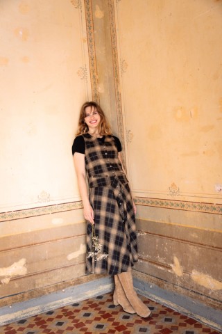 Falda larga negra a cuadros beis con botones- Ropa mujer SusiSweetdress