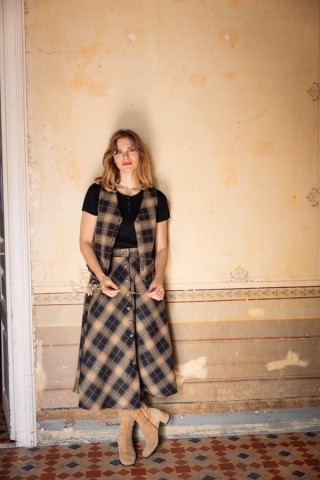 Chaleco negro a cuadros beis - Ropa SusiSweetdress