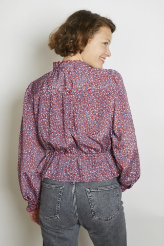 Camisa vintage granate con flores azules y blancas- Ropa mujer SusiSweetdress