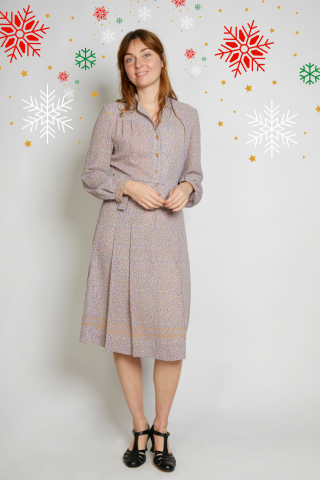 Vestido vintage taupe claro estampado - Ropa mujer vintage SusiSweetdress