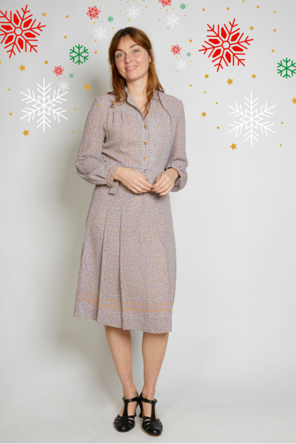 Vestido vintage taupe claro estampado - Ropa mujer vintage SusiSweetdress