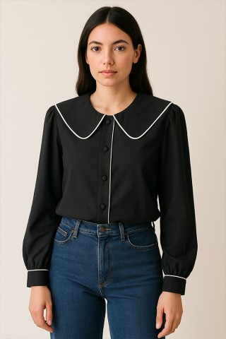 Camisa vintage negra ribete blanco - Ropa mujer SusiSweetdress