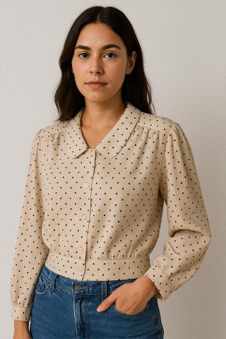 Camisa vintage beige topitos marrones - Ropa mujer SusiSweetdress