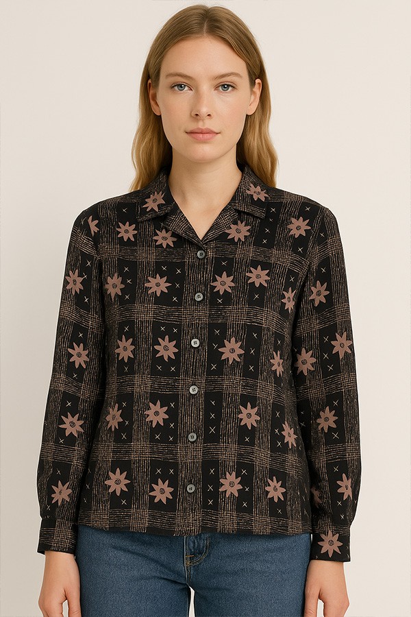 Camisa vintage negra flores y rayas - Ropa mujer SusiSweetdress