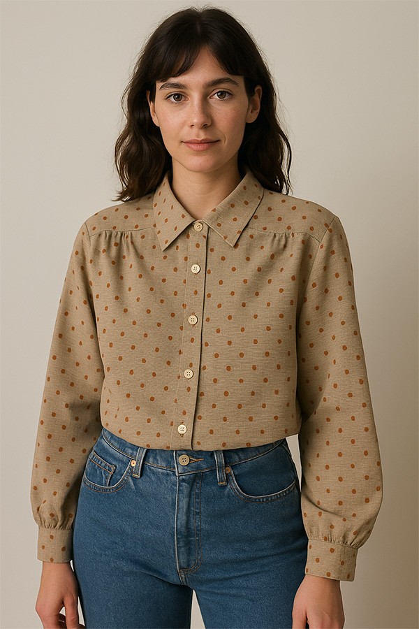 Camisa vintage beige topos terracota - Ropa mujer SusiSweetdress