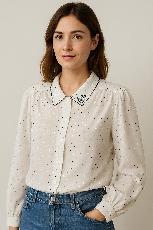 Camisa vintage blanca topitos negros - Ropa mujer SusiSweetdress