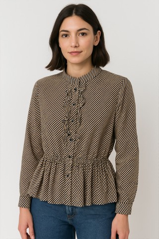 Camisa vintage rayas azul mostaza - Ropa mujer SusiSweetdress