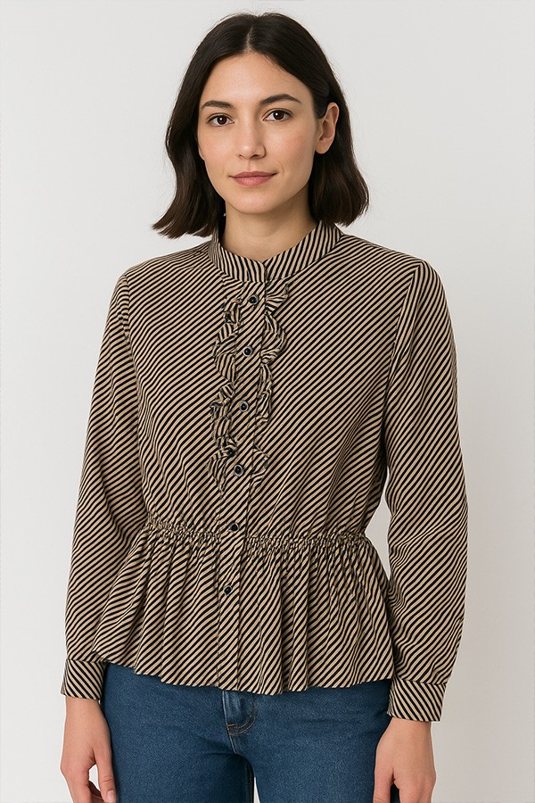 Camisa vintage rayas azul mostaza - Ropa mujer SusiSweetdress