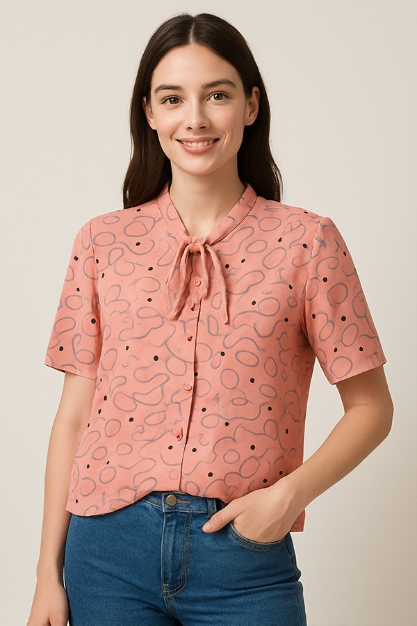 Camisa vintage rosa topos blanco marrón - Ropa mujer SusiSweetdress
